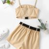 Buckle Zip Pocket Belted Two Piece Shorts Set