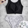 Knot Dalmatian Print Tankini Swimsuit