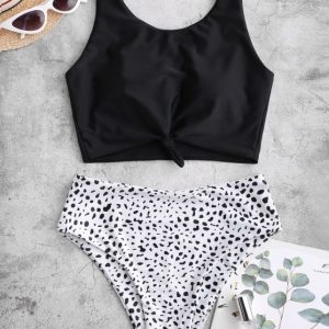 Knot Dalmatian Print Tankini Swimsuit