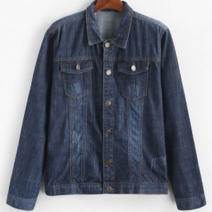 Flap Pocket Scratch Casual Denim Jacket