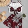 Lace Panel Tied Back Floral Two Piece Set