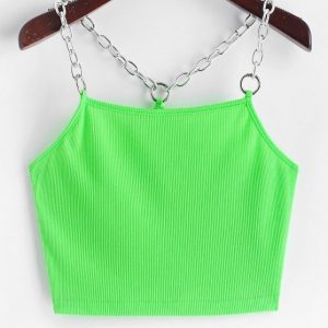 Ribbed Chain Straps Crop Tank Top