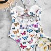 Butterfly Print Cinched Tummy Control One-piece Swimsuit