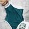 Ribbed Trim One Shoulder One-piece Swimsuit