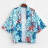 Sea Wave Koi Print Open Front Kimono Cardigan