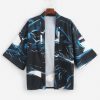 Abstract Pattern Print Open Front Kimono Cardigan