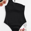 Tie Textured Ribbed One Shoulder One-piece Swimsuit