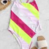 Color Block Drop Armhole High Cut One-piece Swimsuit