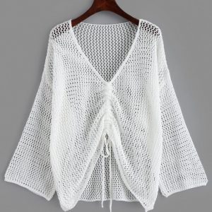 Open Knit Drop Shoulder Cinched Cover Up