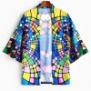 Colorful Geometric Print Open Front Kimono Cardigan