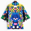 Colorful Geometric Print Open Front Kimono Cardigan