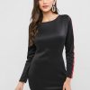 Long Sleeve Tape Bodycon Curved Short Dress - Black Xl