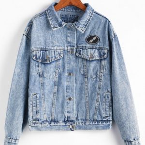 Drop Shoulder Pocket Button Up Boyfriend Denim Jacket