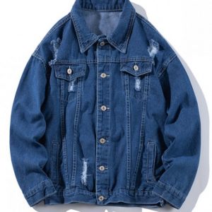 Ripped Single-breasted Denim Jacket