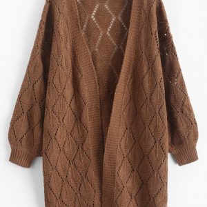 Solid Color Slits Open Knit Cardigan