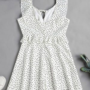 Ruffles Polka Dot Tied Flare Dress - White M