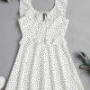 Ruffles Polka Dot Tied Flare Dress - White M