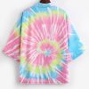 Tie Dye Print Open Front Kimono Cardigan