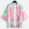 Tie Dye Print Open Front Kimono Cardigan