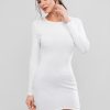 D Ring Long Sleeve Bodycon Mini Dress - White L