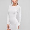 D Ring Long Sleeve Bodycon Mini Dress - White L