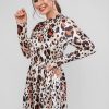 Velvet Leopard Long Sleeve Crew Neck Dress - Leopard L