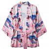 Flamingo Scenery Print Open Front Kimono Cardigan