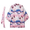 Flamingo Scenery Print Open Front Kimono Cardigan