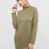 Basic Mock Neck Long Sleeve Bodycon Dress - Camouflage Green Xl