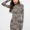 Leopard Print Mock Neck Bodycon Party Dress - Leopard L