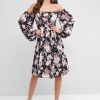 Smocked Buttoned Floral Long Sleeve Dress - Multi-a M