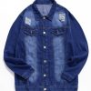 Ripped Design Button Fly Denim Jacket