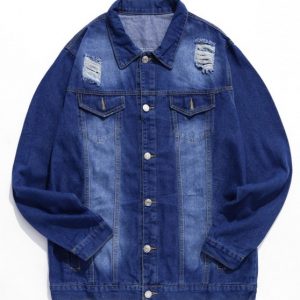 Ripped Design Button Fly Denim Jacket