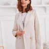 Lapel Longline Plain Blazer - Warm White L