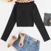 Leopard Fluffy Collar Buttoned Crop Cardigan