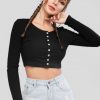 Button Up Ribbed Crop Tee