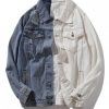 Two Tone Double Button Up Pockets Denim Jacket