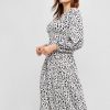 Button Loop Dalmatian Dot Long Sleeve Dress