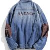 Letter Embroidery Button Up Patch Denim Jacket