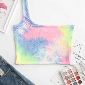 One Shoulder Tie Dye Crop Tank Top