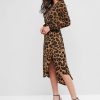 Leopard Maxi Surplice Dress - Dark Khaki S