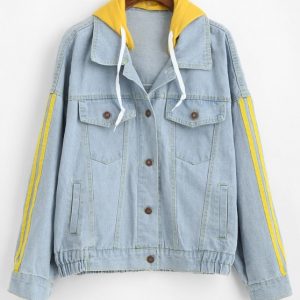 Hooded Striped Drop Shoulder Denim Jacket