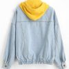 Hooded Striped Drop Shoulder Denim Jacket