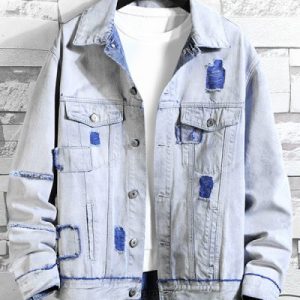 Pocket Design Ripped Denim Jacket