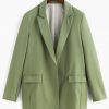 Open Front Padded Shoulder Pocket Blazer