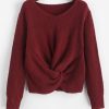 Pullover Twist Hem V Neck Sweater