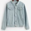 Patchwork Stitching Faux Flap Pocket Denim Jacket