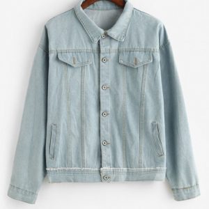 Patchwork Stitching Faux Flap Pocket Denim Jacket