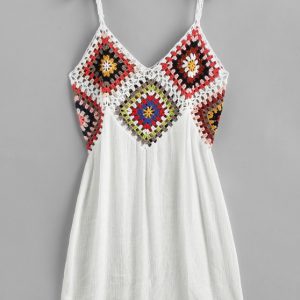 Colorful Crochet Panel Beach Dress