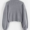 High Neck Drop Shoulder Plain Sweater